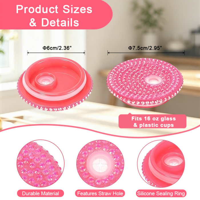 US Warehouse 2.95 inches Rhinestone Replacement Lids for 15oz/20oz Plastic/Glass Cup