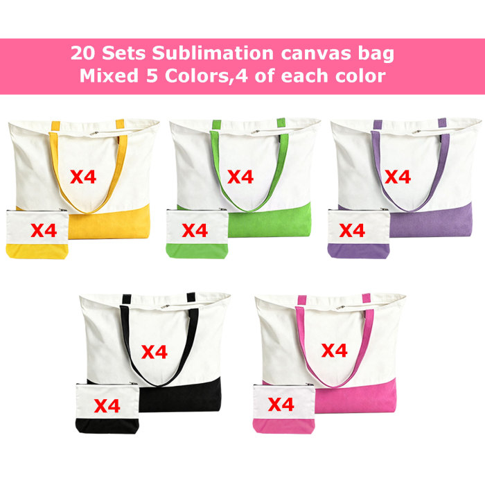 US Warehouse Sublimation Canvas Tote Bag Sets,mixed colors