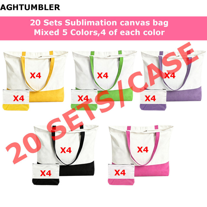 US Warehouse Sublimation Canvas Tote Bag Sets,mixed colors