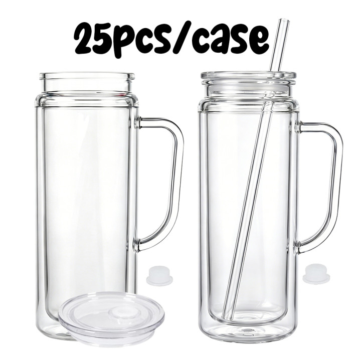 US warehosue Acrylic Plastic 20oz Double Wall Snow Globe Cup with Clear lid and handle and Plugs