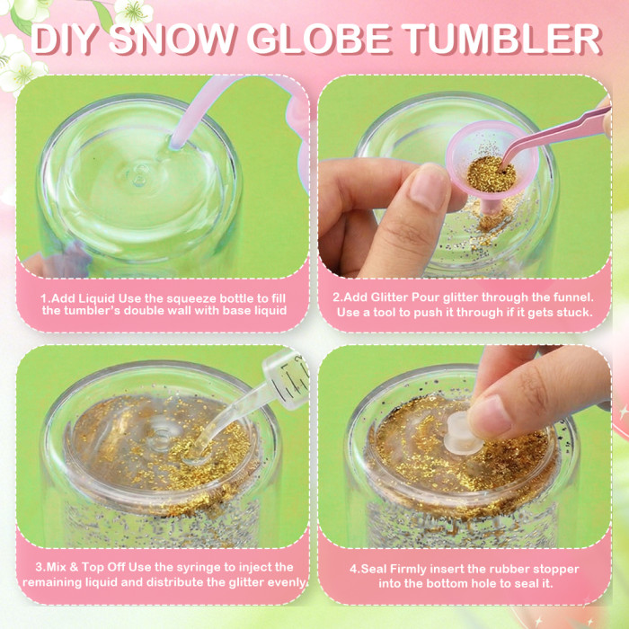 US warehosue Acrylic Plastic 20oz Double Wall Snow Globe Cup with Clear lid and handle and Plugs