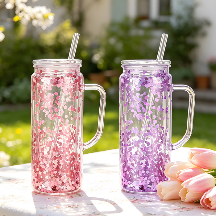 US warehosue Acrylic Plastic 20oz Double Wall Snow Globe Cup with Clear lid and handle and Plugs