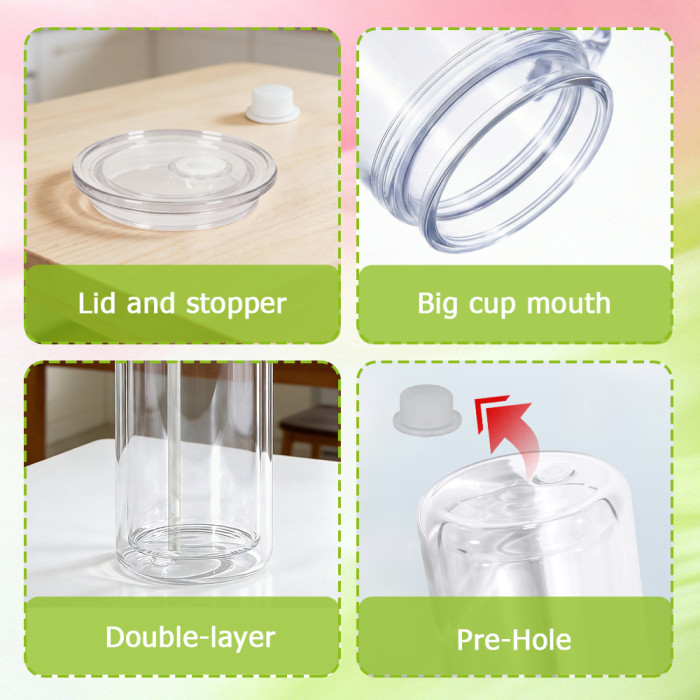 US warehosue Acrylic Plastic 20oz Double Wall Snow Globe Cup with Clear lid and handle and Plugs