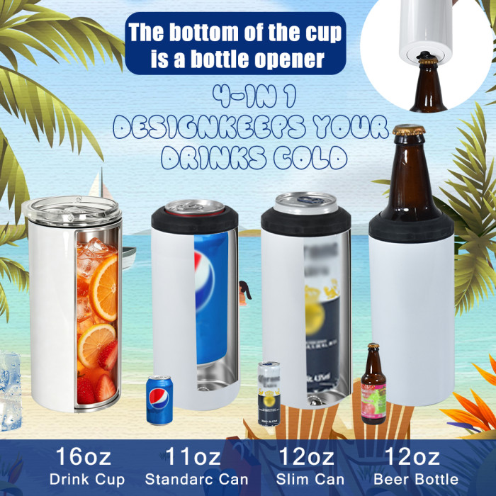 US Warehouse 16 oz 4 in 1 sublimation can cooler with opener