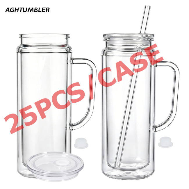 US warehosue Acrylic Plastic 20oz Double Wall Snow Globe Cup with Clear lid and handle and Plugs
