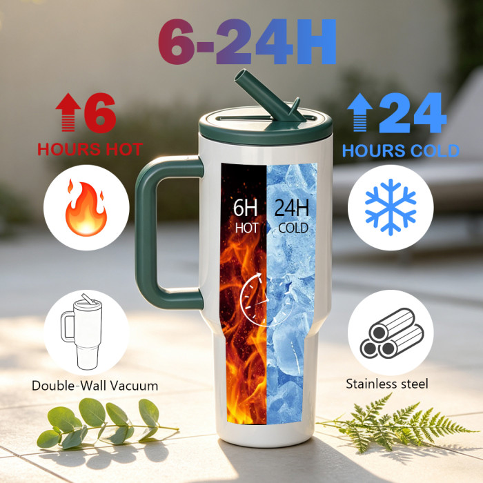 US Warehouse 40oz Sublimation Tumbler with Flip Straw Lid Mixed colored handle