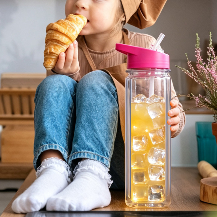 US warehosue 18oz Plastic Double Wall Snow Globe Kids Water Bottle with plug pre-hole,Cup BPA FREE