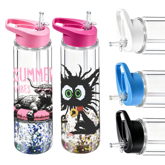 US warehosue 18oz Plastic Double Wall Snow Globe Kids Water Bottle with plug pre-hole,Cup BPA FREE