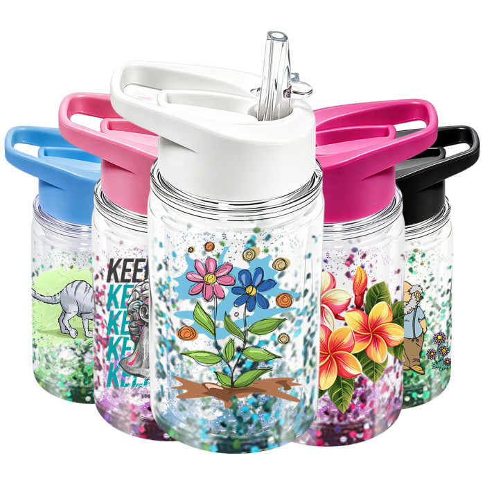 US warehosue 10oz Plastic Double Wall Snow Globe Cups Kids Water Bottle with plug,pre-hole