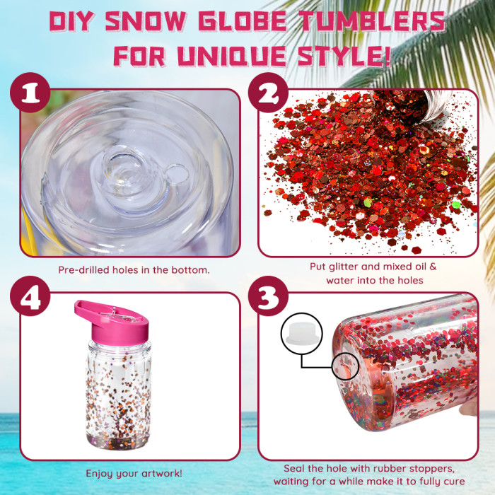 US warehosue 10oz Plastic Double Wall Snow Globe Cups Kids Water Bottle with plug,pre-hole