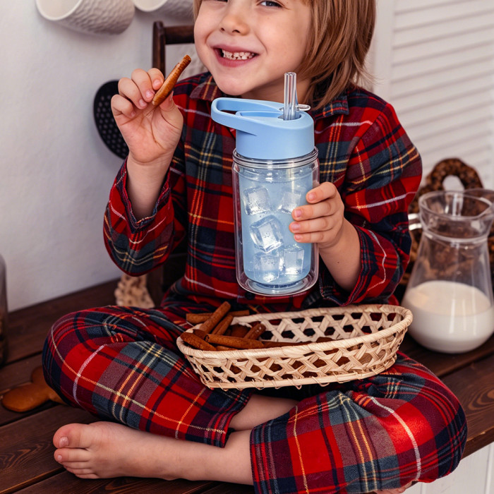 US warehosue 10oz Plastic Double Wall Snow Globe Cups Kids Water Bottle with plug,pre-hole