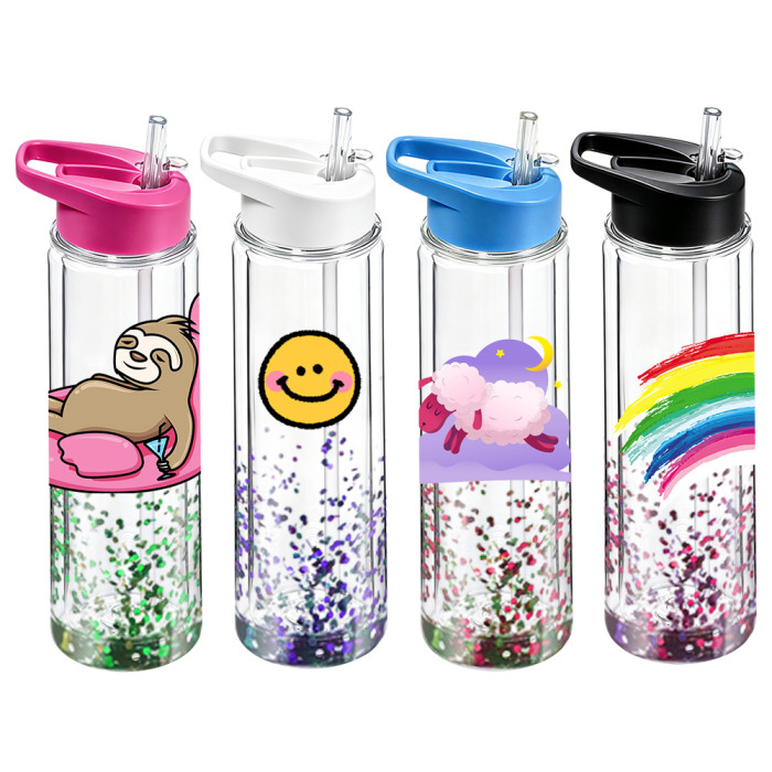 US warehosue 18oz Plastic Double Wall Snow Globe Kids Water Bottle with plug pre-hole,Cup BPA FREE
