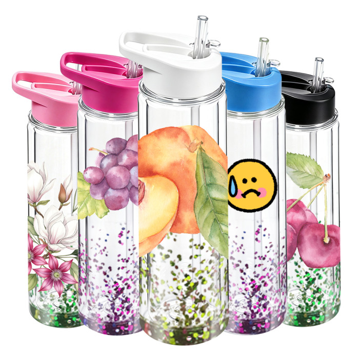 US warehosue 18oz Plastic Double Wall Snow Globe Kids Water Bottle with plug pre-hole,Cup BPA FREE