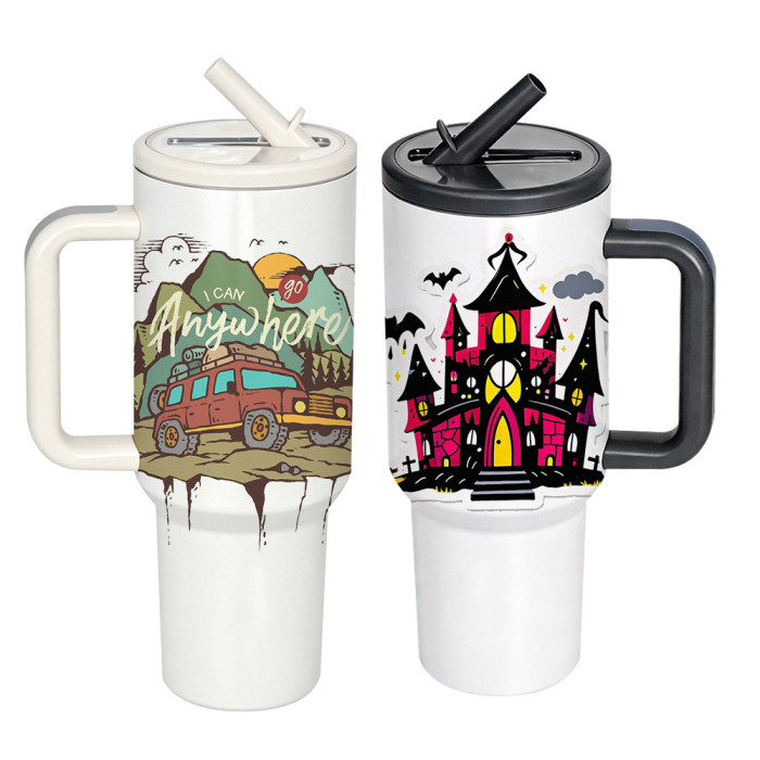 US Warehouse 40oz Sublimation Tumbler with Flip Straw Lid Mixed colored handle