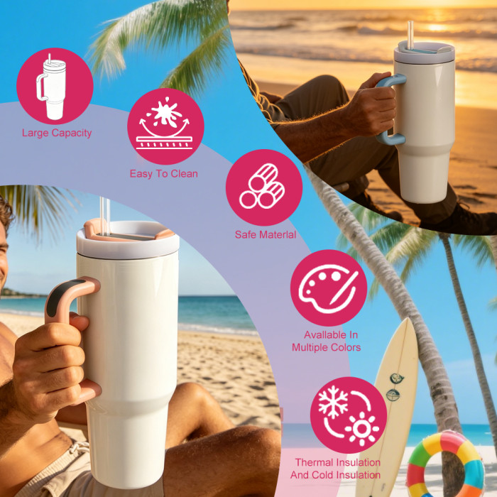 US Warehouse 40oz H2 Sublimation Tumbler with Colored Handle