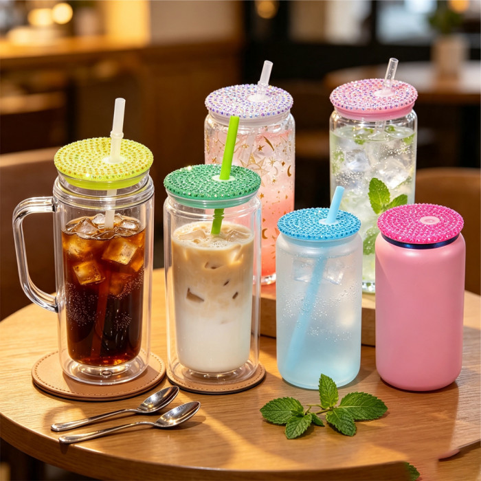 US Warehouse 2.95 inches Rhinestone Replacement Lids for 16oz/20oz Plastic/Glass Cup