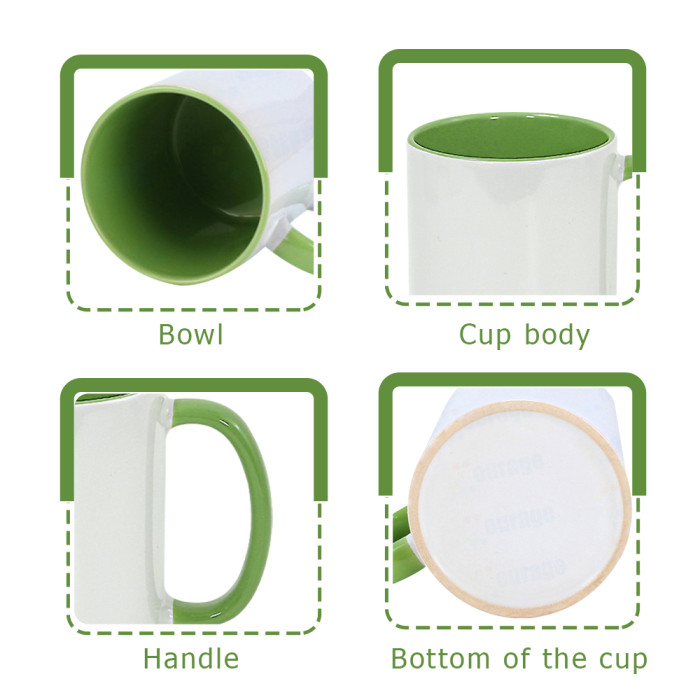 US Warehouse 11oz sublimation ceramic coffee mug with colored inside and colored handle