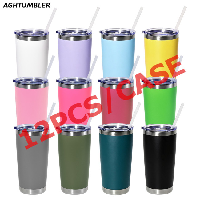 US Warehouse 20oz Powder Coated Tumbler with straws Travel Mug