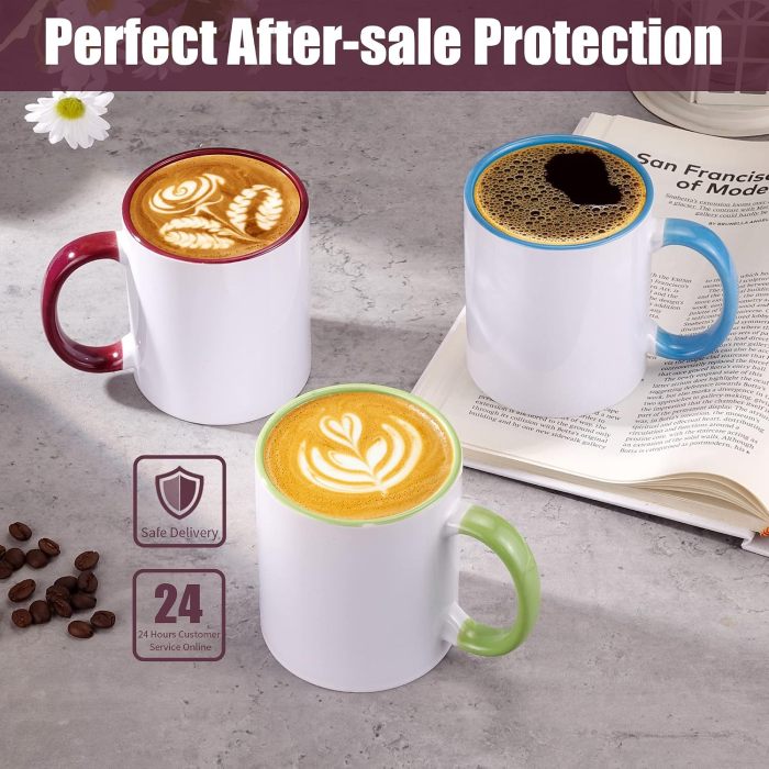 US Warehouse 11oz sublimation ceramic coffee mug with colored inside and colored handle