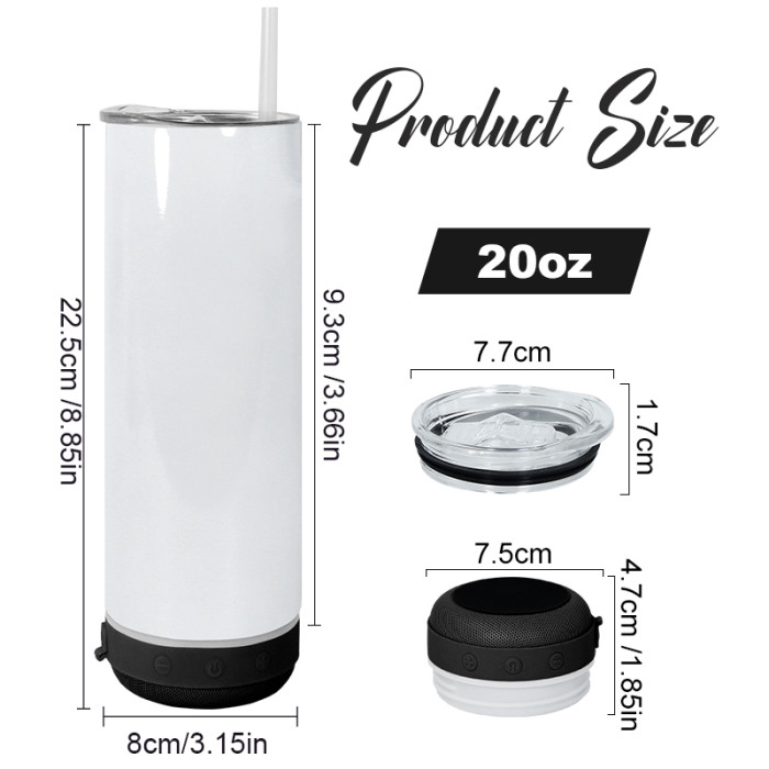 China Warehouse 20oz Sublimation Straight Tumbler with Black Speaker Music Tumbler