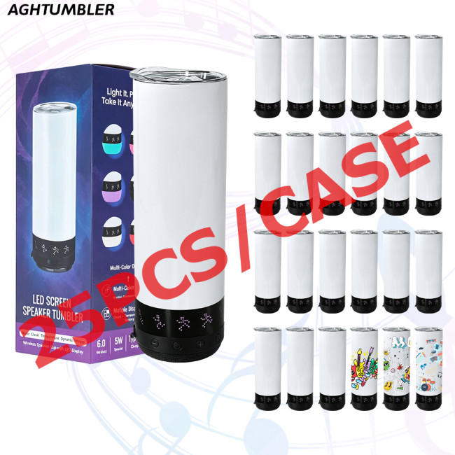 US Warehouse 20oz Sublimation Straight Tumbler with Black Speaker With LED Screen Music Tumbler