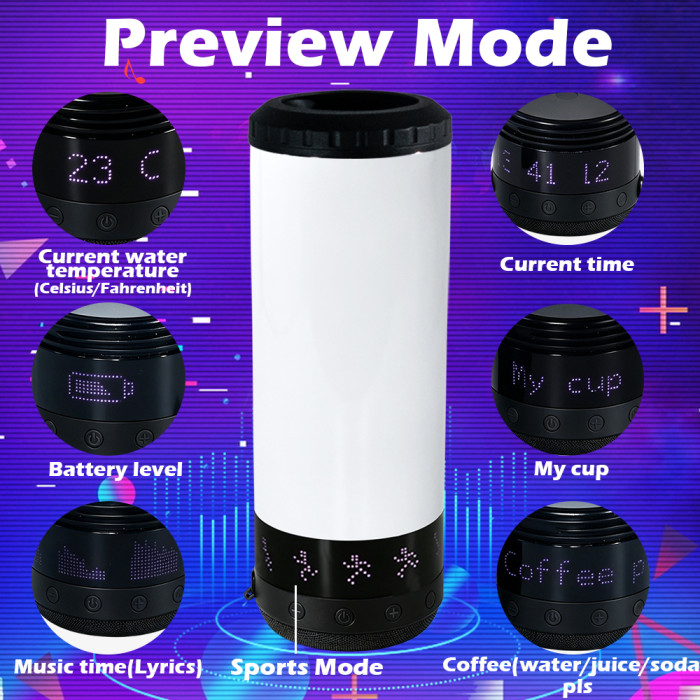 US Warehouse 16oz Sublimation 4 in 1 can cooler Speaker With LED Screen Music Tumblers