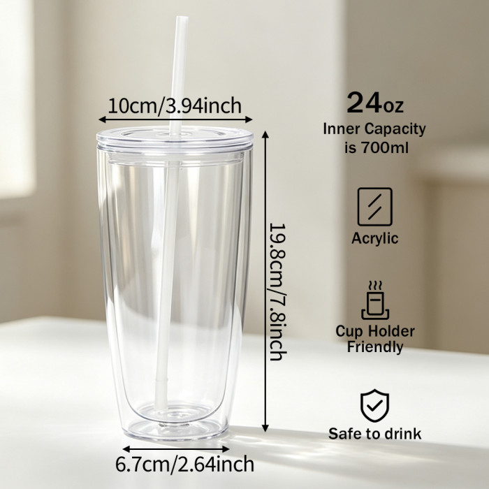 US warehosue 24oz Double Wall Acrylic Clear Snow Globe Plastic Cup with Plugs,pre-hole
