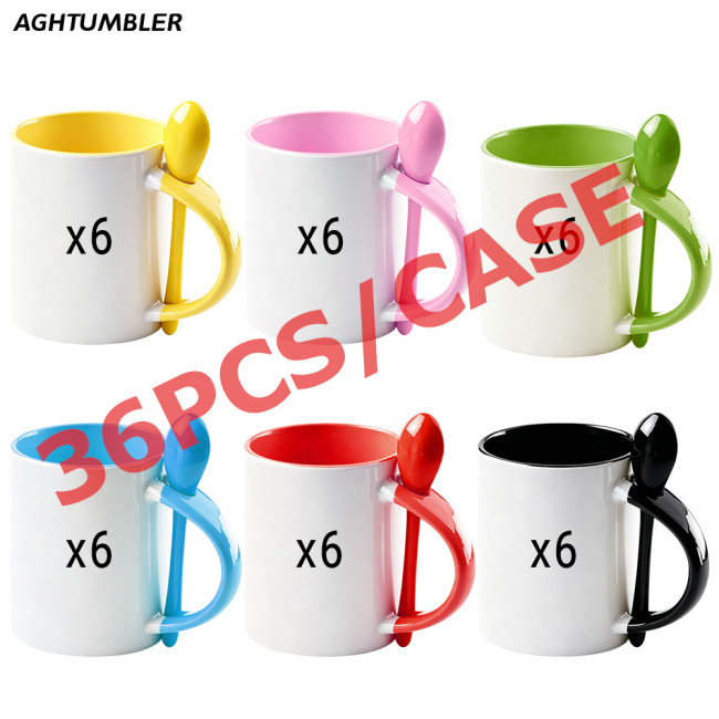 US Warehouse 11oz sublimation ceramic coffee Mug with spoon