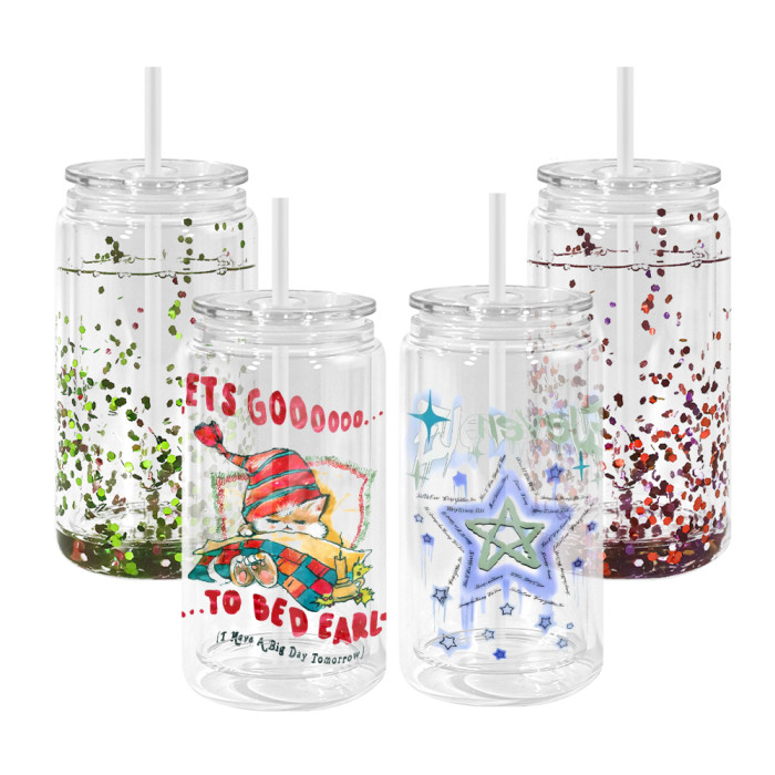 US Warehouse 16oz Double Wall clear Acrylic plastic snow globe Cup with plugs,pre-hole