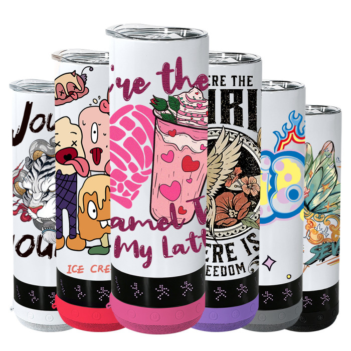 US Warehouse 20oz Sublimation Straight Speaker Tumbler Speaker With LED Screen Music Tumblers