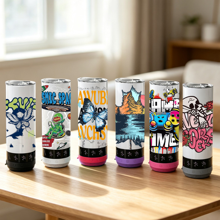US Warehouse 20oz Sublimation Straight Speaker Tumbler Speaker With LED Screen Music Tumblers