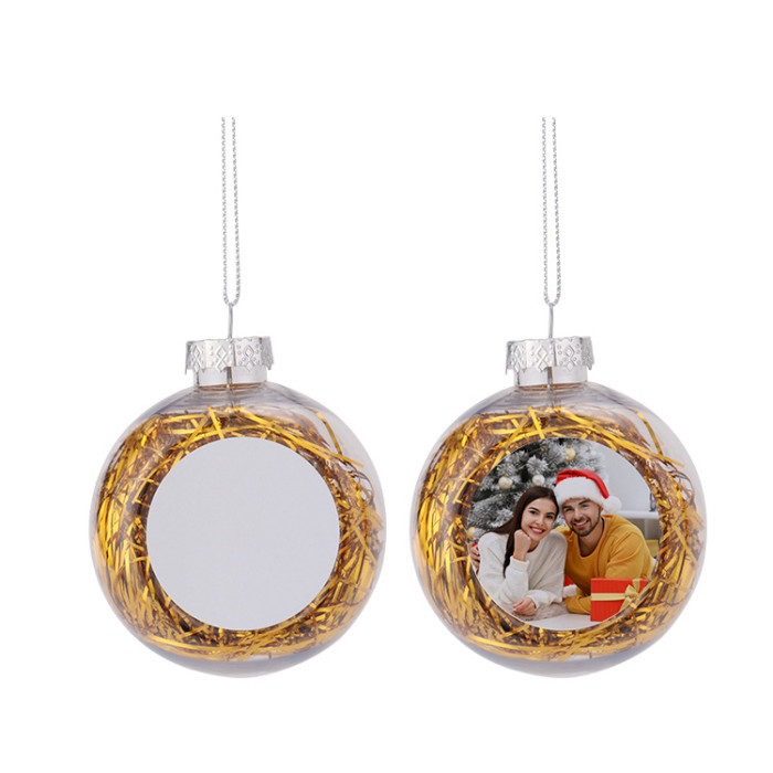 China Warehouse 100pcs Clear Plastic Christmas Ball with Sublimation Piece,Mixed Colors