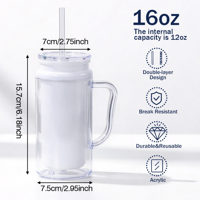 US warehosue Glow In The Dark 16oz Double Wall Plastic Cups Acrylic Snow Globe Cup with Handle