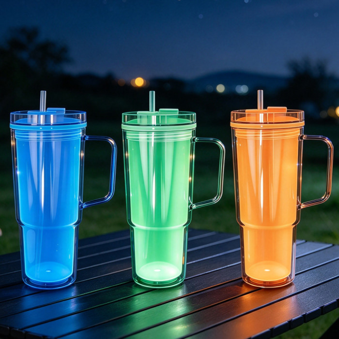 US Warehouse Glow in The Dark Double Wall 40oz clear Acrylic plastic snow globe Cup with plugs