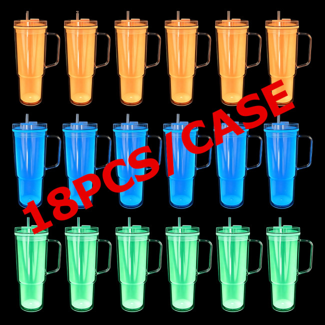 US Warehouse Glow in The Dark Double Wall 40oz clear Acrylic plastic snow globe Cup with plugs