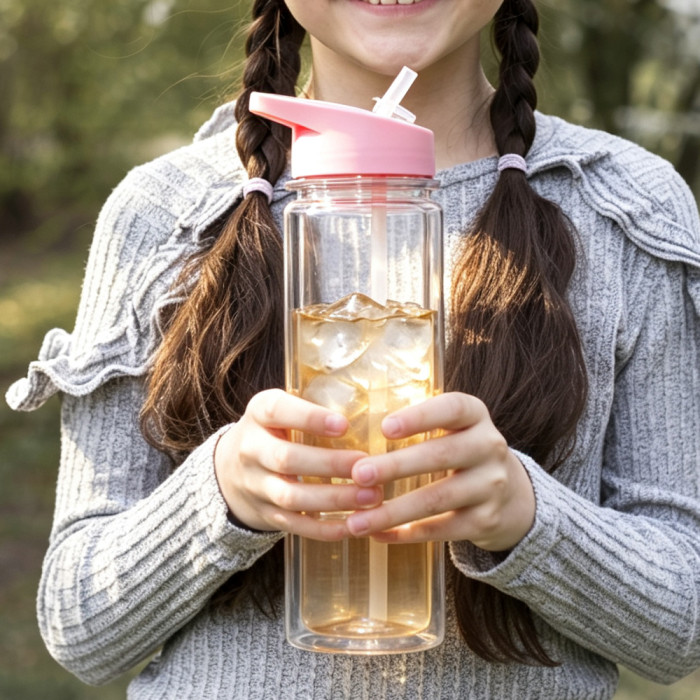 US warehosue 18oz Plastic Double Wall Snow Globe Kids Water Bottle with plug pre-hole,Cup BPA FREE