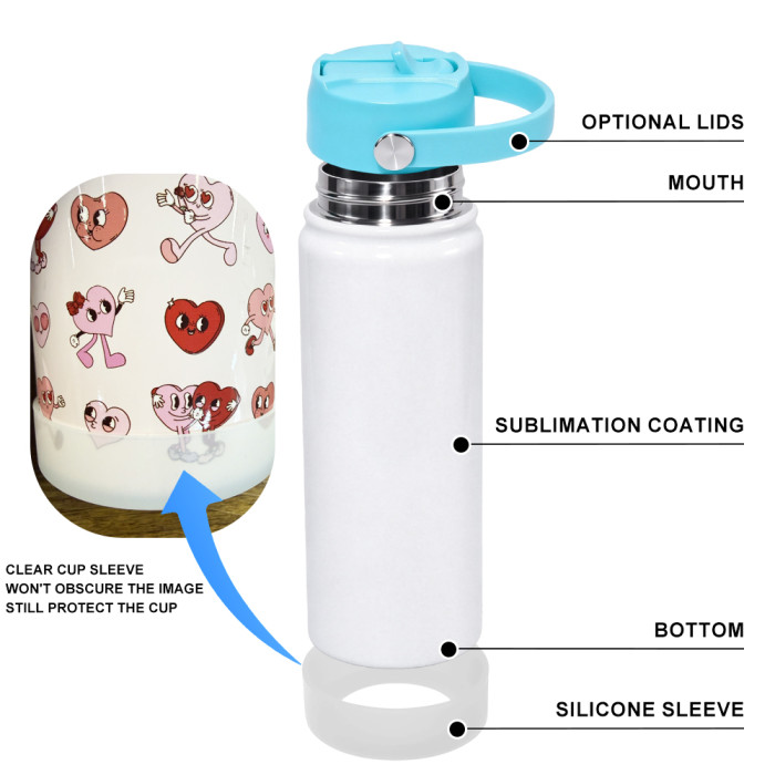 US Warehouse 18oz Sublimation Sports Water Bottle with Clear Silicone Sleeve