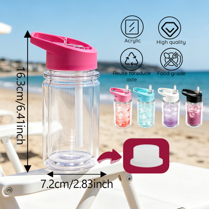 US warehosue 10oz Plastic Double Wall Snow Globe Kids Water Bottle with plug pre-hole,Cup BPA FREE