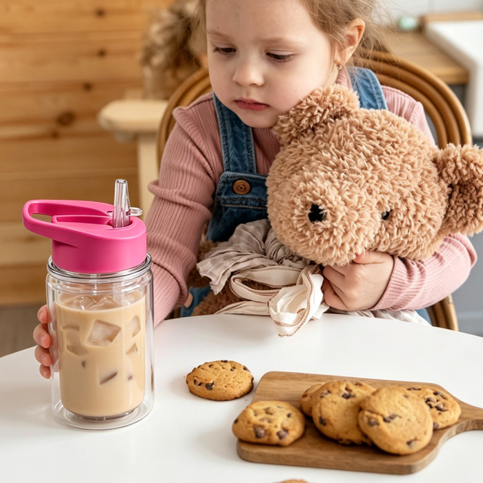 US warehosue 10oz Plastic Double Wall Snow Globe Kids Water Bottle with plug pre-hole,Cup BPA FREE