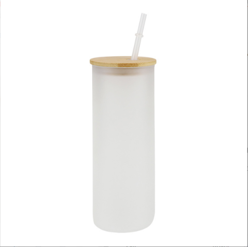 Locustsub Ready to ship 25oz sub frosted/clear glass skinny tumbler with bamboo lids,25pcs a case