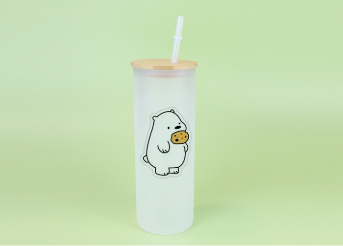 Locustsub Ready to ship 25oz sub frosted/clear glass skinny tumbler with bamboo lids,25pcs a case