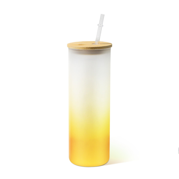 Locustsub Ready to ship 25oz mix color sublimation glass can with bamboo lids,6pcs/case