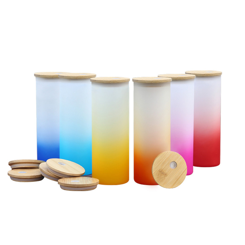 Locustsub Ready to ship 25oz mix color sublimation glass can with bamboo lids,6pcs/case