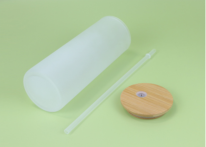 Locustsub Ready to ship 25oz sub frosted/clear glass skinny tumbler with bamboo lids,25pcs a case