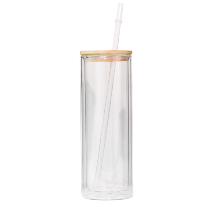 Locustsub 16oz/25oz Sublimation Double Wall Snow Globe Glass Can with Bamboo Lids and Plastic Straw,25pcs a case