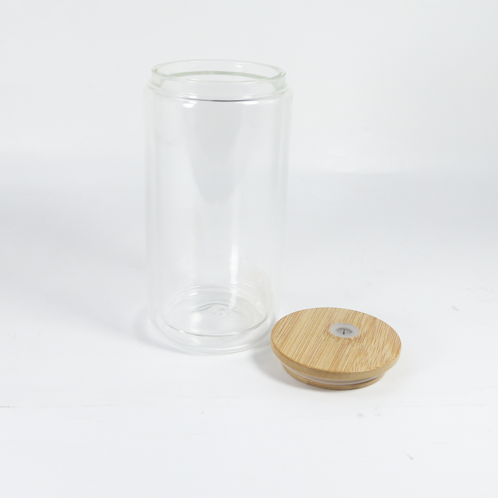 Locustsub 16oz/25oz Sublimation Double Wall Snow Globe Glass Can with Bamboo Lids and Plastic Straw,25pcs a case