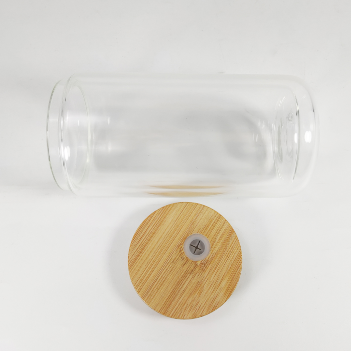 Locustsub 16oz/25oz Sublimation Double Wall Snow Globe Glass Can with Bamboo Lids and Plastic Straw,25pcs a case