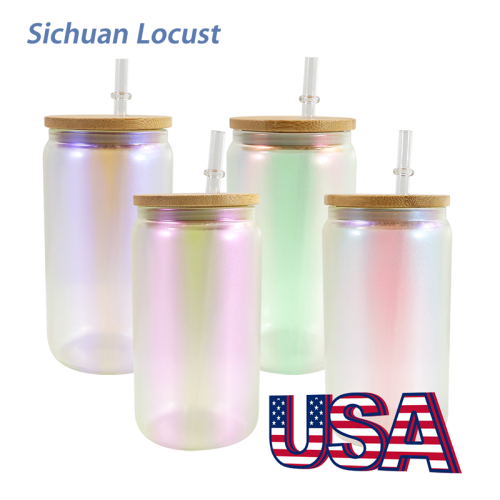 Sichuan Locust Ready to ship 16oz 4 colors mix sublimation iridescent glass can 50pcs/case,mix 4 colors