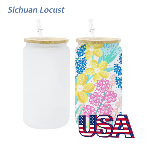 Sichuan Locust  sublimation 16oz frosted glass beer can with lids and straws,25pcs a case