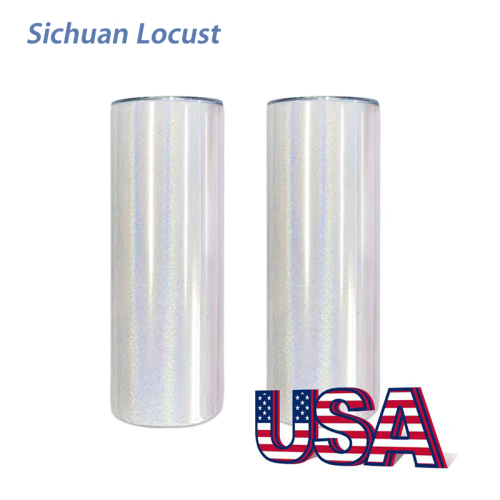 Sichuan Locust Rady to ship 20 oz sublimation glitter shimmer straight skinny tumbler with plastic straw and lid and white box packing